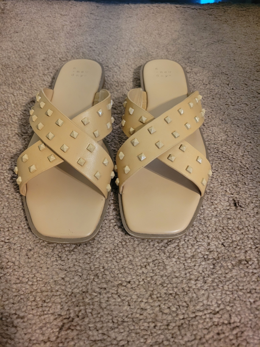 A New Day Studded Crisscross Slide Sandals - Cream